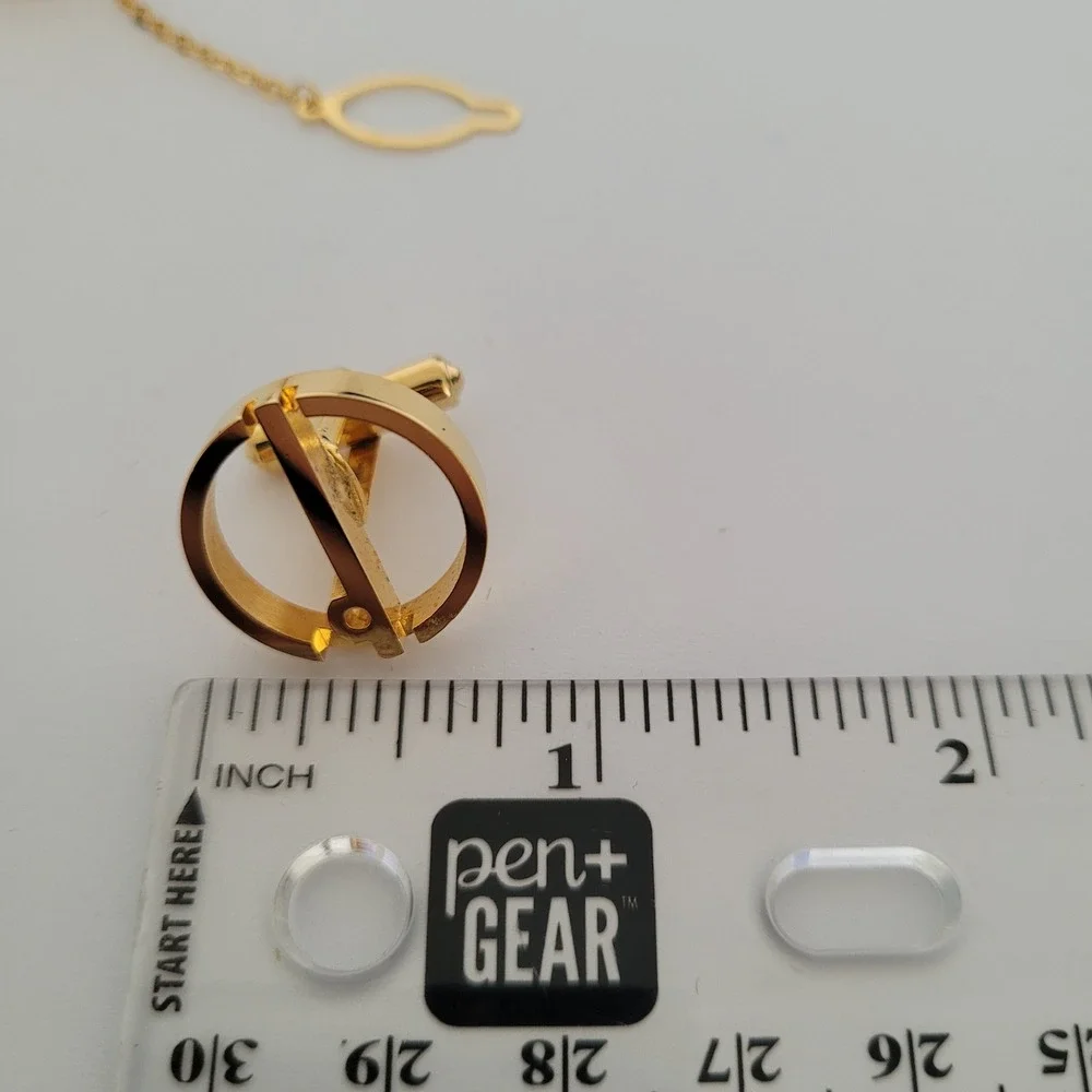 Dunhill Gold Tone Cufflinks and Tie Tack‎ Set Vintage Circular Geometric Design